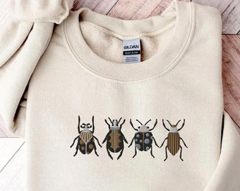 Embroidered Insect shirt, Embroidered beetle sweatshirt, Whimsigoth clothes, Dark academia, Cottagecore shirt, Witchy sweater, Goblincore