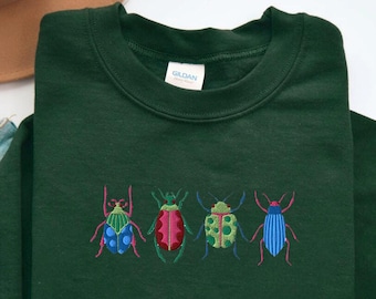 Embroidered Insect shirt, Embroidered beetle sweatshirt, Whimsigoth, Dark academia, Cottagecore shirt, Witchy sweater, Goblincore bugs