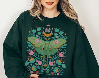 Luna Moth shirt, Moth sweatshirt, Dark academia clothing, Cottagecore shirt, Witchy sweater, Insect tshirt, Bug top, Goblincore, Moon phases