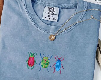 Embroidered Beetle shirt, Cottagecore Insect shirt, Dark academia, Witchy shirt, Goblincore, Nature Bug shirt,  Entomology shirt, Camping t