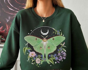 Luna Moth shirt, Moth sweatshirt, dark academia clothing, Cottagecore shirt, witchy sweater, insect tshirt, Bug top, Goblincore, Moon phases