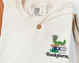 Embroidered Bookworm Shirt for Readers, Cute Reading Pullover, Cozy Book Lover Gift, Literature Nerd Shirt, Minimal Aesthetic Reader Top