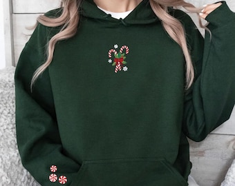 Embroidered Christmas Hoodie, Candy Cane Sweatshirt, Christmas Crewneck for Women, Christmas Shirt, Christmas Sweater, Trendy Holiday shirt