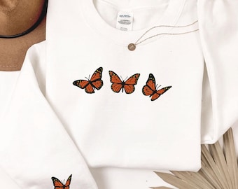 Embroidered butterfly shirt, Monarch butterfly, Botanical clothing, Butterfly Gift, Cottagecore shirt, Gardening shirt, Spring shirt For her