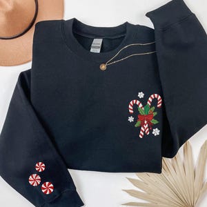 Sudadera navideña bordada, sudadera con diseño de bastón de caramelo, sudadera navideña para mujer, camiseta navideña, suéter navideño, suéter navideño