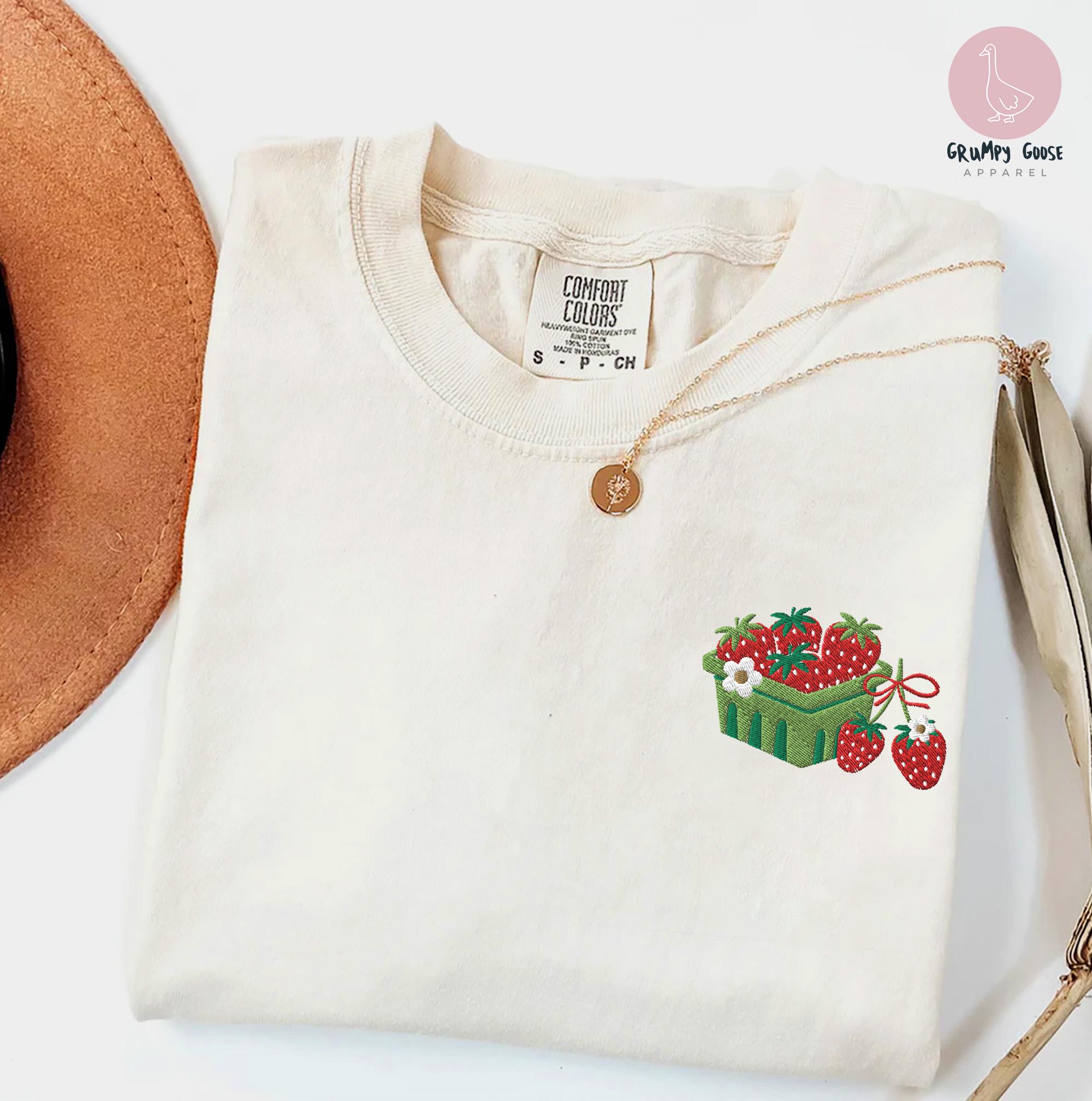 Embroidered Strawberry Shirt, Cottagecore Crewneck, comfort colors t-shirt, Kawaii Fruit Shirt, Summer Berries shirt, Gift for wife, Fruit T