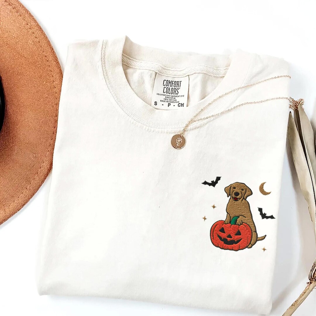 Embroidered Golden Lab Dog Shirt, Halloween Comfort Colors T, Pumpkin ...