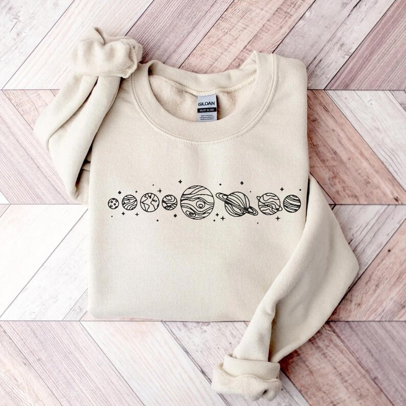 Embroidered Planet Sweatshirt, Solar System Shirt, Astronomy shirt, Star Sweater, Space shirt, Astronaut Shirt Galaxy shirt, Earth Day shirt Sand