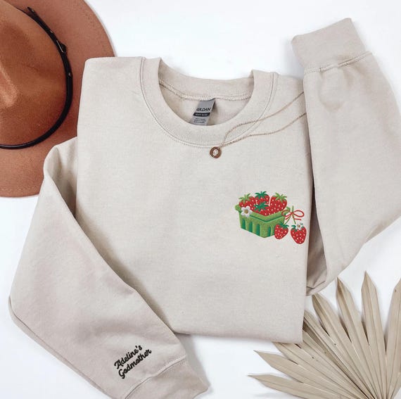 Personalized Embroidered Strawberry Sweatshirt, Cottagecore Crewneck, Custom shirt, Kawaii Fruit Shirt, Summer Berries shirt, Gift for wife