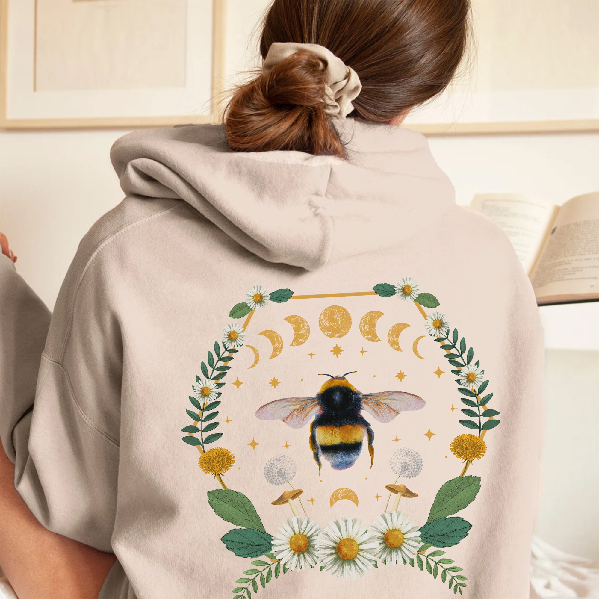 Bee Hoodie, Be Happy Shirt, Cottagecore Hoodie, Celestial Moon Phase ...