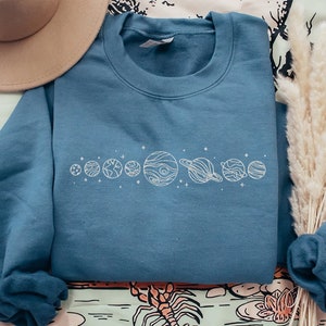 Embroidered Planet Sweatshirt, Solar System Shirt, Astronomy shirt, Star Sweater, Space shirt, Astronaut Shirt Galaxy shirt, Earth Day shirt Indigo