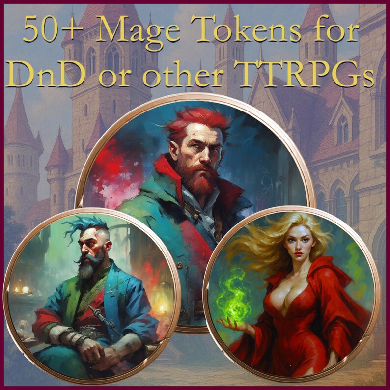 Mage Ripper Token 50 Mage Tokens Pack Character Bundle Watercolor, TTRPG Like Dnd ...