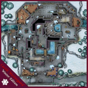 Castle Battle Map – Winter Fortress for DnD 5e, Foundry VTT, Roll20 | Snowy Fantasy Battlemap for Digital Play