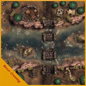 River Battle Map, DnD Battle Map, Destroyed Bridge, D&D, Battlemap, Dungeons and Dragons, Roll20, Fantasy Grounds, Foundry, VTT, Digital Map