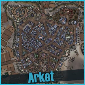 Carte de ville côtière DND, carte de ville de campagne fantastique faite à la main, pour Fantasy TTRPG, VTT, carte de ville D&D Campaign, Pathfinder 2, Daggerheart et plus