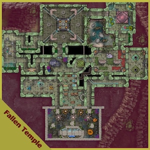DnD Temple Battle Map, Combat Encounter, Dark Dungeon, Battlemap, Dungeons and Dragons 5e, Roll20, Fantasy Grounds, Foundry VTT, Digital Map
