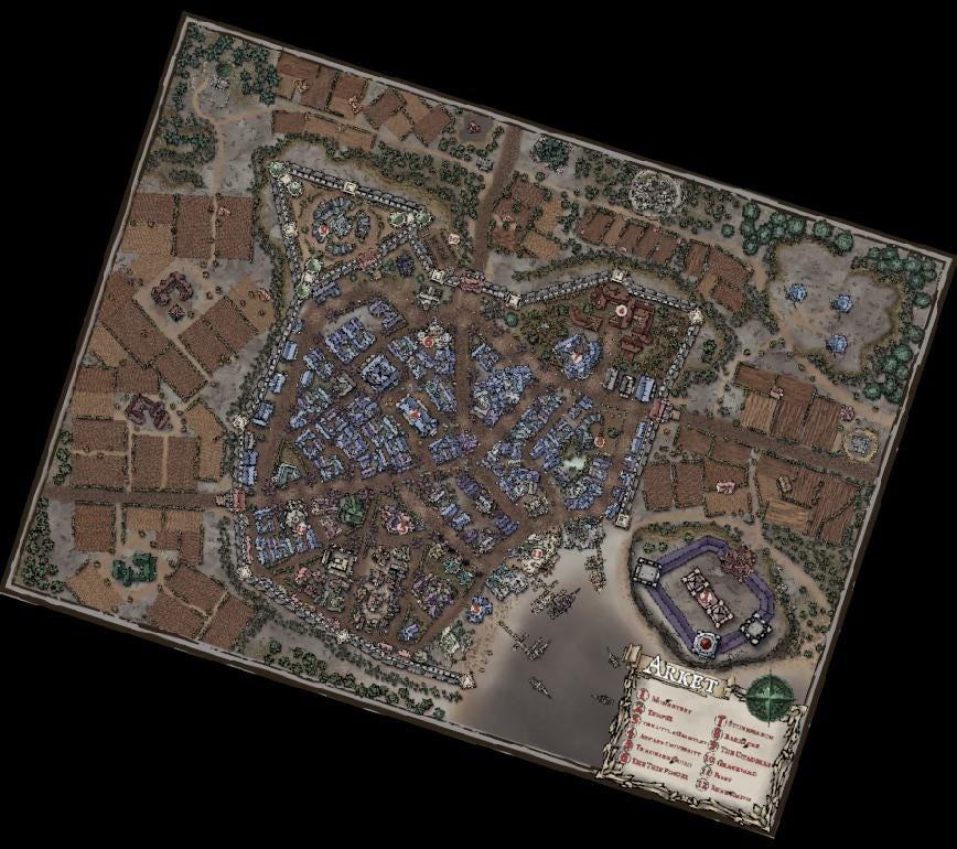 DND Coastal Town Map, Hand Made Fantasy Campaign City Map, for Fantasy ...
