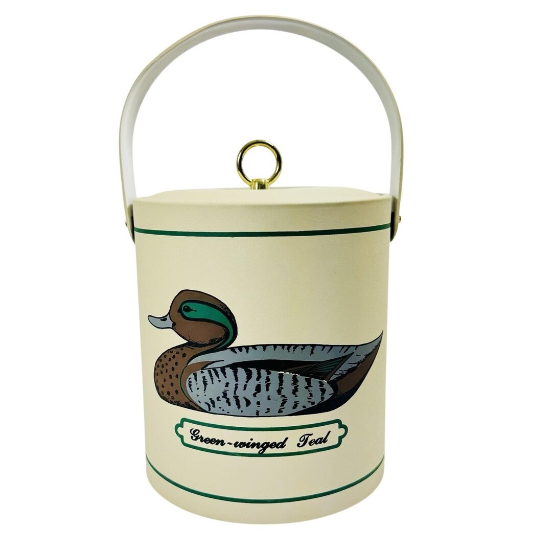 Vintage Georges Briard Duck Ice Bucket Green Winged Teal Barware With ...
