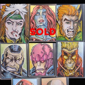 X-Men Original Sketch Cards Rouge/Banchee/Xavier/Onslaught/Raven/Apocalypse/Pyro/Sentinel. Hand-drawn & Colored. Sold as set or individually