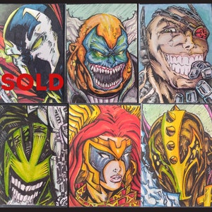 Spawn Original Sketch Cards Spawn/Redeemer/Curse/Clown/Overtkill/Angela.One of a kind/Hand Colored & Sketched.Sold as set or individually