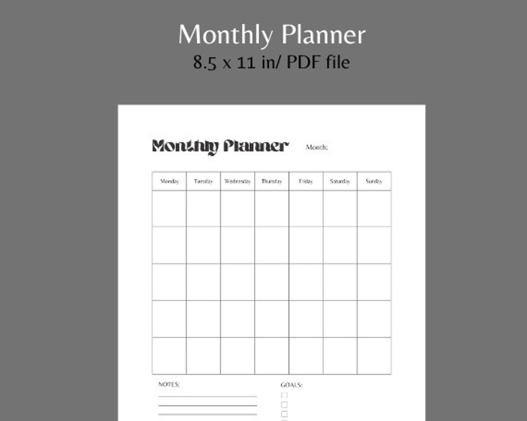 Monthly planner pdf file printable digital download etsy