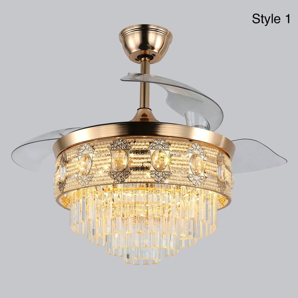 Elegant Crystal Chandelier, Telescopic Ceiling Fan with Lights, Unique Crystal Chandelier For Decoration, Classic Traditional Lighting