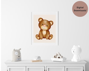 Nursery Wall Art, Woodland Animal, Forest Animal, Bear, Gender Neutral Colors, Digital Download, Printable Wall Art