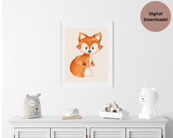 Nursery Wall Art, Woodland Animal, Forest Animal, Fox, Gender Neutral Colors, Digital Download, Printable Wall Art