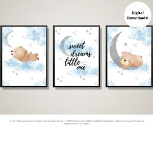 Sweet Dreams Little One, Dream Big Little One, Nursery Wall Art, Bear and Clouds, Blue, Digital Download, Printable Wall Art
