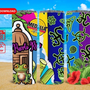 Kolorowe opakowanie na kubek z Portoryko/20 uncji/PR/Bluemomdigital/PNG/Puerto Rico Pride/cyfrowa sublimacja png/Bluemomdigital/Coquí/Garrita/