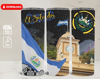 El Salvador Tumbler/ 20oz/ Digital design for tumbler/ PNG / png tumbler/skinny tumbler/ digital image/ salvadorans/tumbler wrap