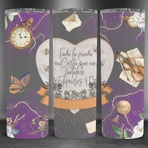 Todo lo lo puedo en Cristo que me fortalece tumbler png, Tumbler positivo, Diseño digital / 20 oz
