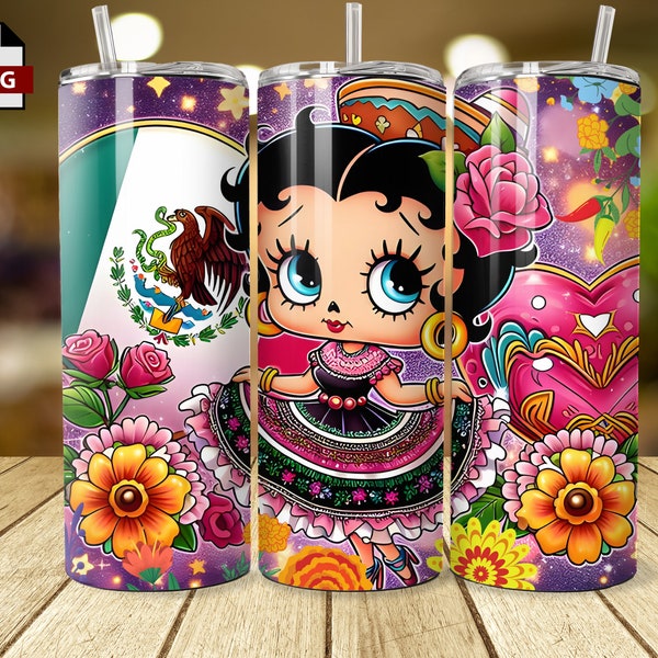 Betty Mexicana tumbler wrap/Viva Mexico Tumbler/ 20oz/ RD/ Flag of Mexico / PNG /avocado/ Mexican culture/ alebrije/ tequila