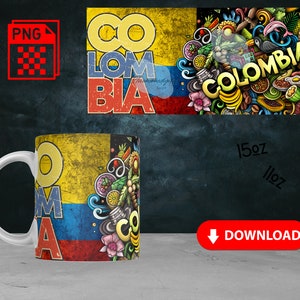 Caneca Colômbia Png 15 Oz 11 Oz / Colômbia svg/ Bandeira da Colômbia / PNG /imagem digital /para canecas/ sublimação/ Paisa png/design para caneca
