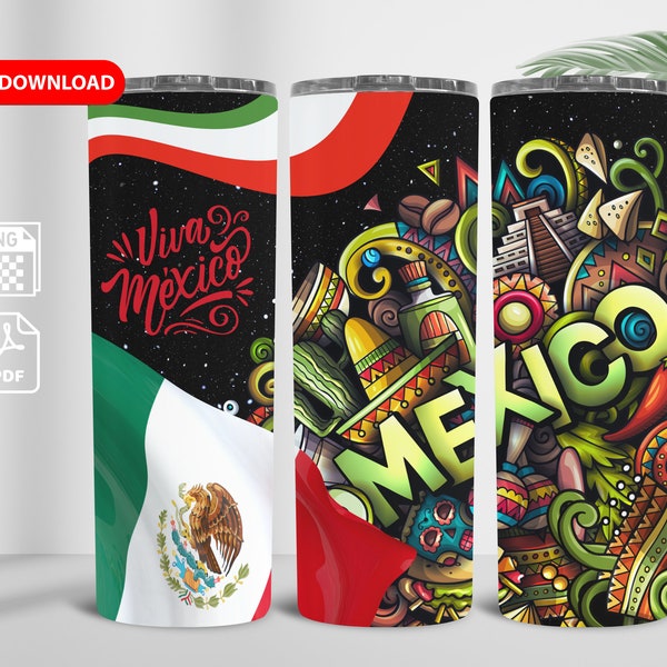 Viva Mexico Tumbler/ 20oz/ RD/ Flag of Mexico / PNG /avocado/ Mexican culture/ alebrije/ tequila