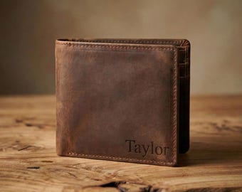 Carteira masculina de couro personalizada - Carteira masculina - Carteira personalizada - Carteiras dobráveis para homens - Presente de Dia dos Namorados para ele - Presente personalizado