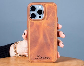 Personalized Leather Iphone 15 Case & Iphone 15 Pro Max Case With Magsafe - Magsafe Wallet Set - Iphone 15 phone case - Iphone 15 Cases