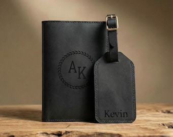 Personalized Leather Passport Holder and Luggage Tag - Personalized Passport Cover - Passport Wallet - Travel Accessories - Christmas Gift