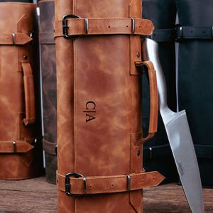 Handmade Leather Chef Knife Roll - Professional Knife Storage Bag - Culinary Tools Organizer for Chefs and Cooking Gifts - Knife Case