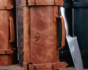 Handmade Leather Chef Knife Roll - Professional Knife Storage Bag - Culinary Tools Organizer for Chefs and Cooking Gifts - Knife Case