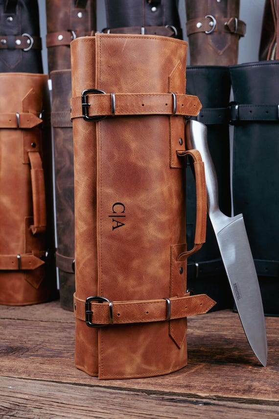 Handmade Leather Chef Knife Roll - Professional Knife Storage Bag - Culinary Tools Organizer for Chefs and Cooking Gifts - Knife Case