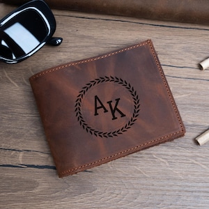 Portefeuille en cuir pour homme Portefeuille en cuir personnalisé Portefeuilles gravés pour homme Portefeuille personnalisé porte-cartes en cuir Cadeau de Noël pour petit ami papa