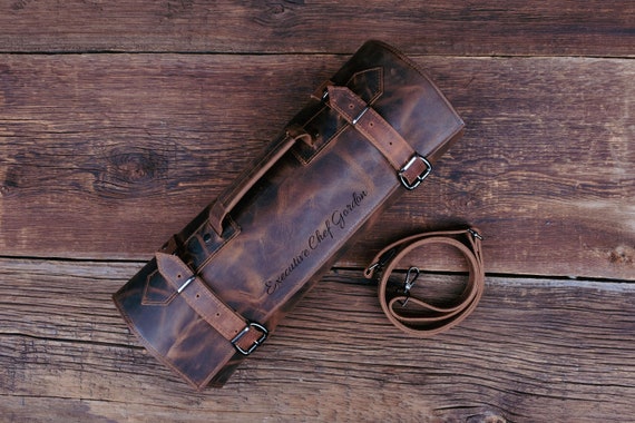 Personalized Leather Knife Roll - Gifts For Chefs - Chef Knife Bag - Leather Chef Knife Roll - Custom Knife Roll Bag - Chef Gifts Chef Gift