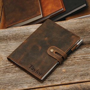 Personalized Leather Journal Cover - a5 Leather Notebook Cover - Personalized Journal - Christmas Gifts For Him - Personalized Gifts For Her Brown