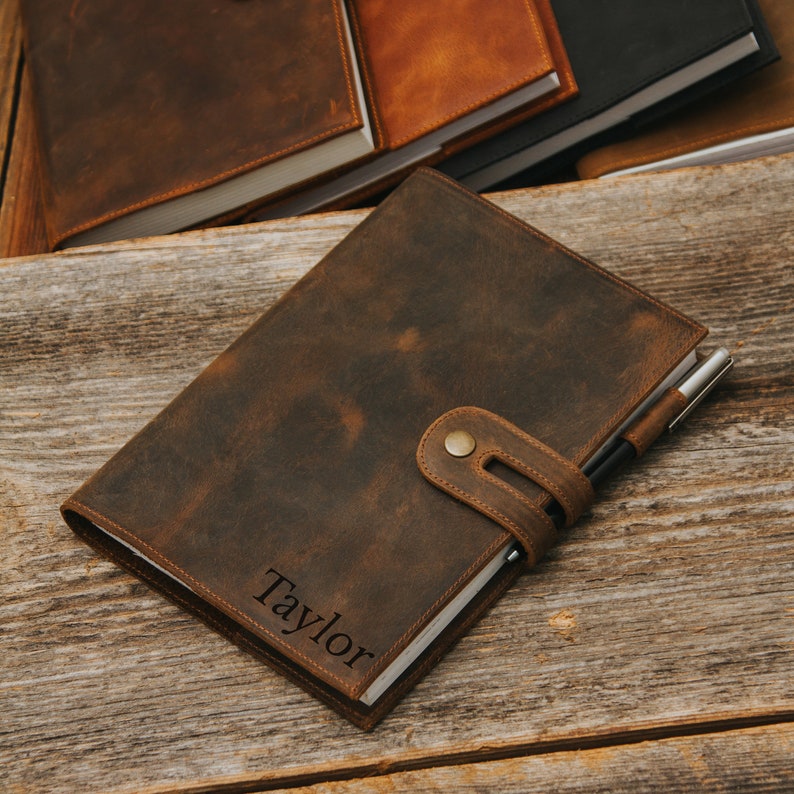 Personalized Leather Journal Cover - a5 Leather Notebook Cover - Personalized Journal - Christmas Gifts For Him - Personalized Gifts For Her Brown