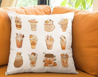 Pumpkin Coffee Pillow, Pumpkin Spice Latte Pillow, Halloween Coffee Pillow, Spooky Season, PSL Girl, Fall Vibes, Autumn Throw Pillow