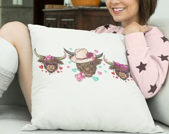 Highland Cow Pillow, Western Valentines Day Pillow, Valentines Day Throw Pillow, Country Pillow, Country Cow Pillow, Valentine Cow Pillow