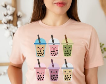 Boba Shirt, Kawaii Coffee Shirt, Kawaii Boba Shirt, Boba Tea Shirt, Valentines Coffee Shirt, Cute coffee shirt, boba kawaii faces shirt