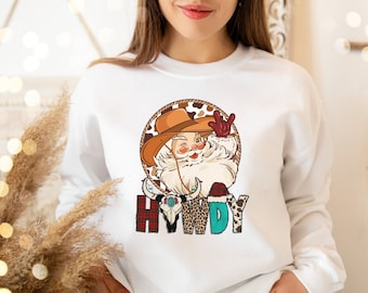 Western Christmas Sweatshirt, Cowboy Santa Sweatshirt, Retro Santa Sweatshirt, Howdy Christmas, Cowboy Christmas. Western Santa Sweater