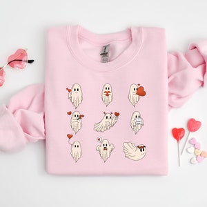 Ghost Valentines Day Sweatshirt, Kawaii Valentines Day Sweatshirt, Cute Ghost Valentine&#39;s Sweatshirt, Ghost hearts Valentines sweatshirt